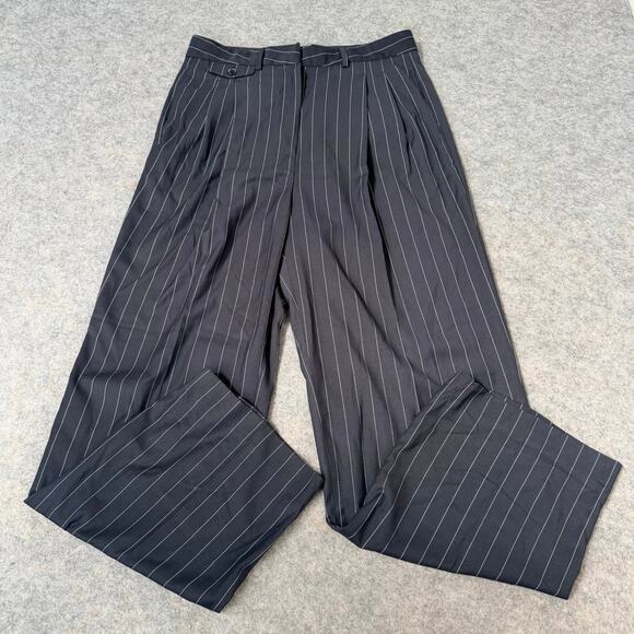 The Frankie Shop Pants - Frankie Shop Women’s Black Pleated Pinstriped Wide-Leg Pants Trousers Size L